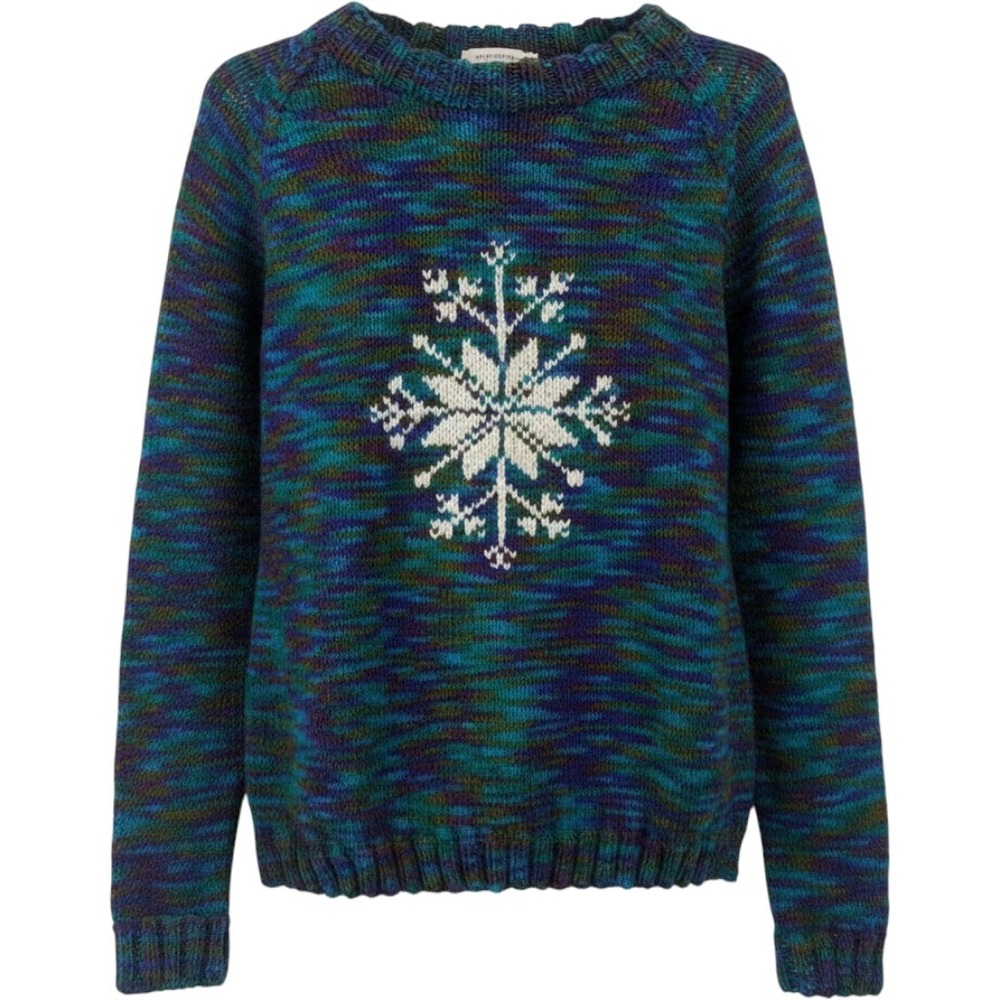 80s Handmade Women's Size Large Fair Isle Knit Sweater Teal Blue Purple